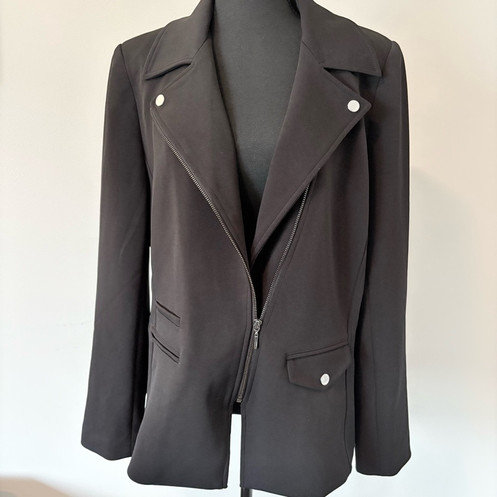 WHBM Black Assymetrical Zipper Blazer Jacket - Office Siren - Picture 5 of 17